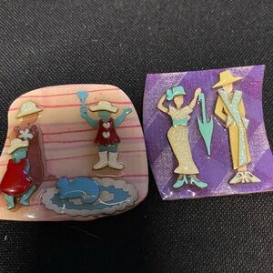 Vintage Charming Art Deco Women Brooch Set - 2 Multicolor